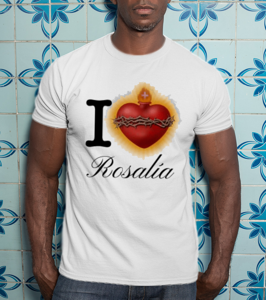 Rosalia Store Heart Symbol With Crown Of Thorns And Flame T-Shirt