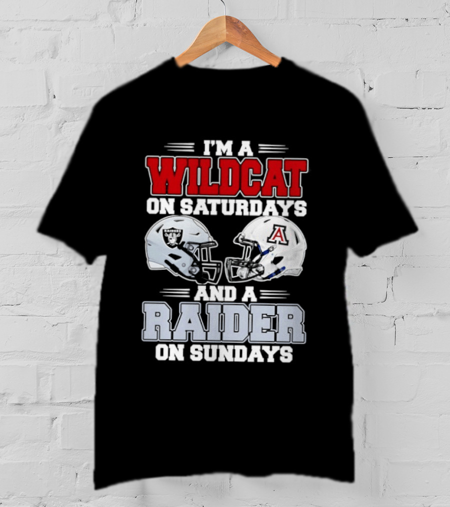 I'm A Wildcat On Saturdays Raider On Sundays With Football Helmets T-Shirt