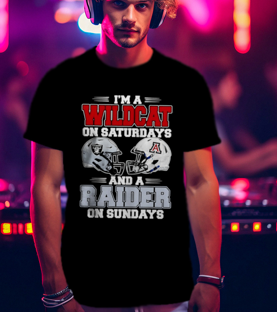 I'm A Wildcat On Saturdays Raider On Sundays With Football Helmets T-Shirt