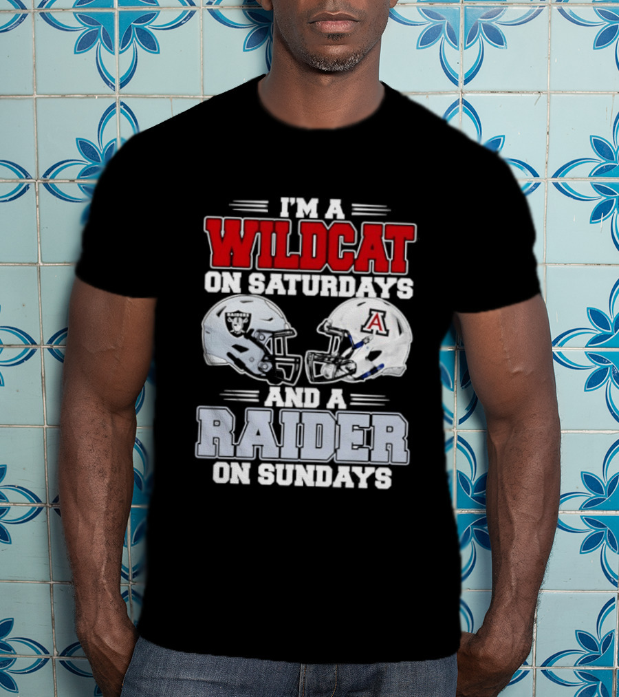 I'm A Wildcat On Saturdays Raider On Sundays With Football Helmets T-Shirt