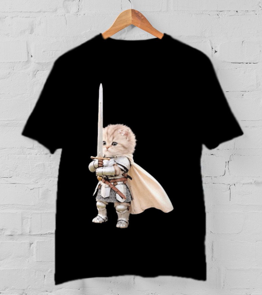 Medieval Cat Knight Meme Cute Kitten In Armor With Sword T-Shirt