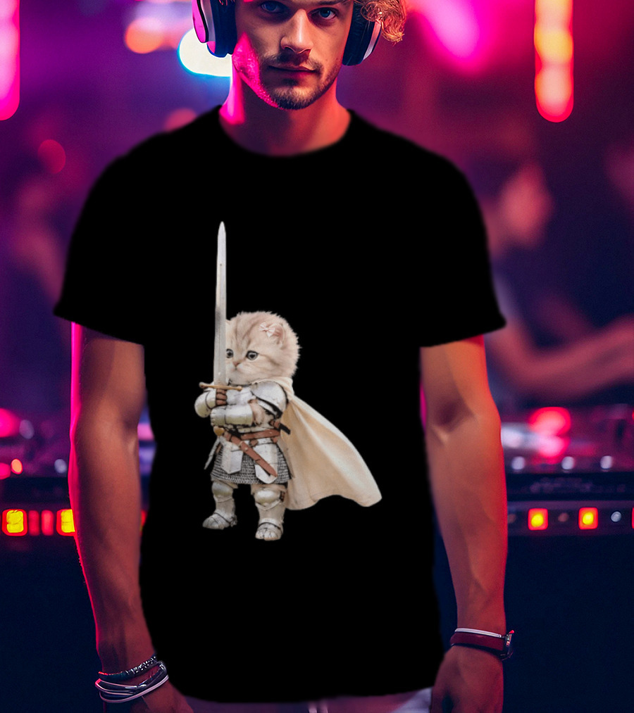 Medieval Cat Knight Meme Cute Kitten In Armor With Sword T-Shirt