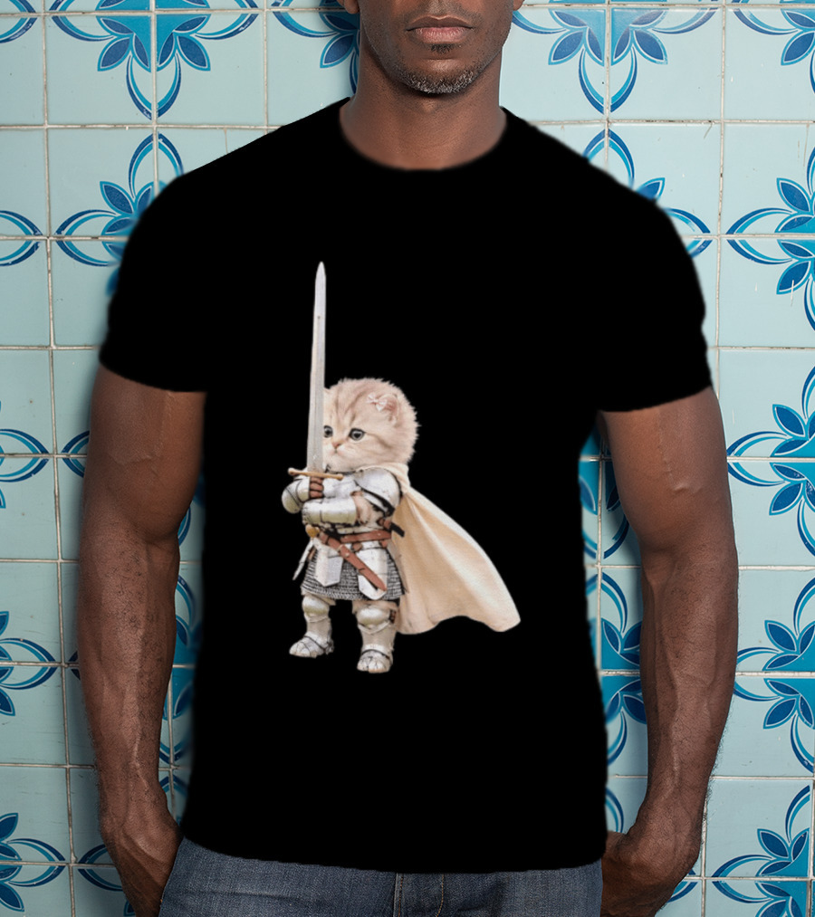 Medieval Cat Knight Meme Cute Kitten In Armor With Sword T-Shirt