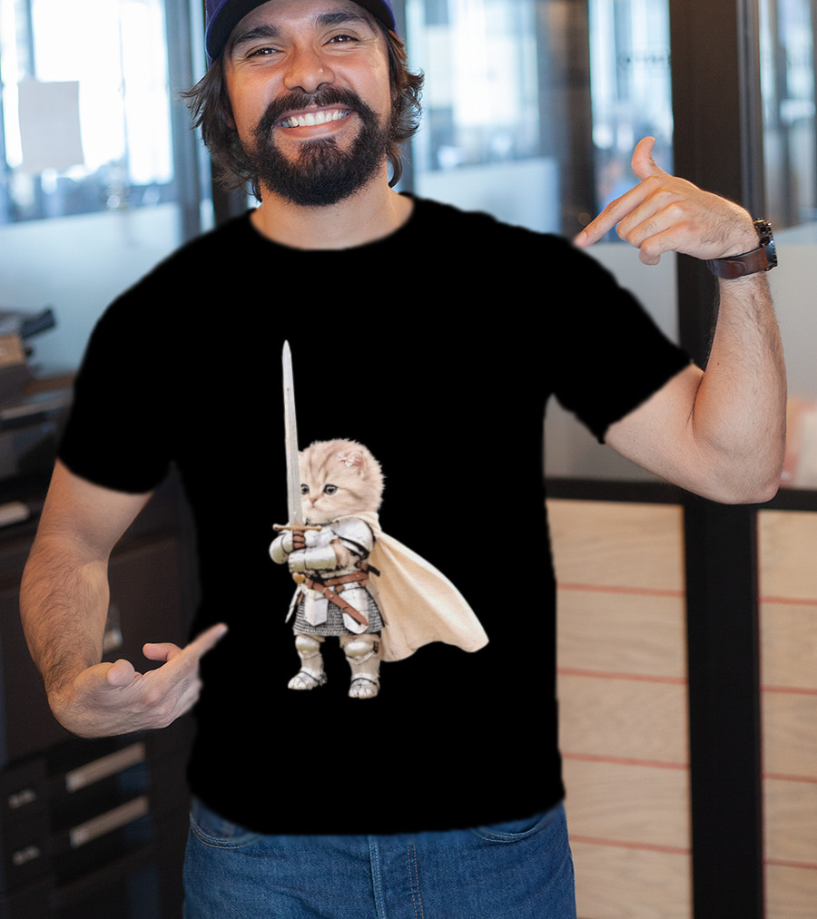 Medieval Cat Knight Meme Cute Kitten In Armor With Sword T-Shirt