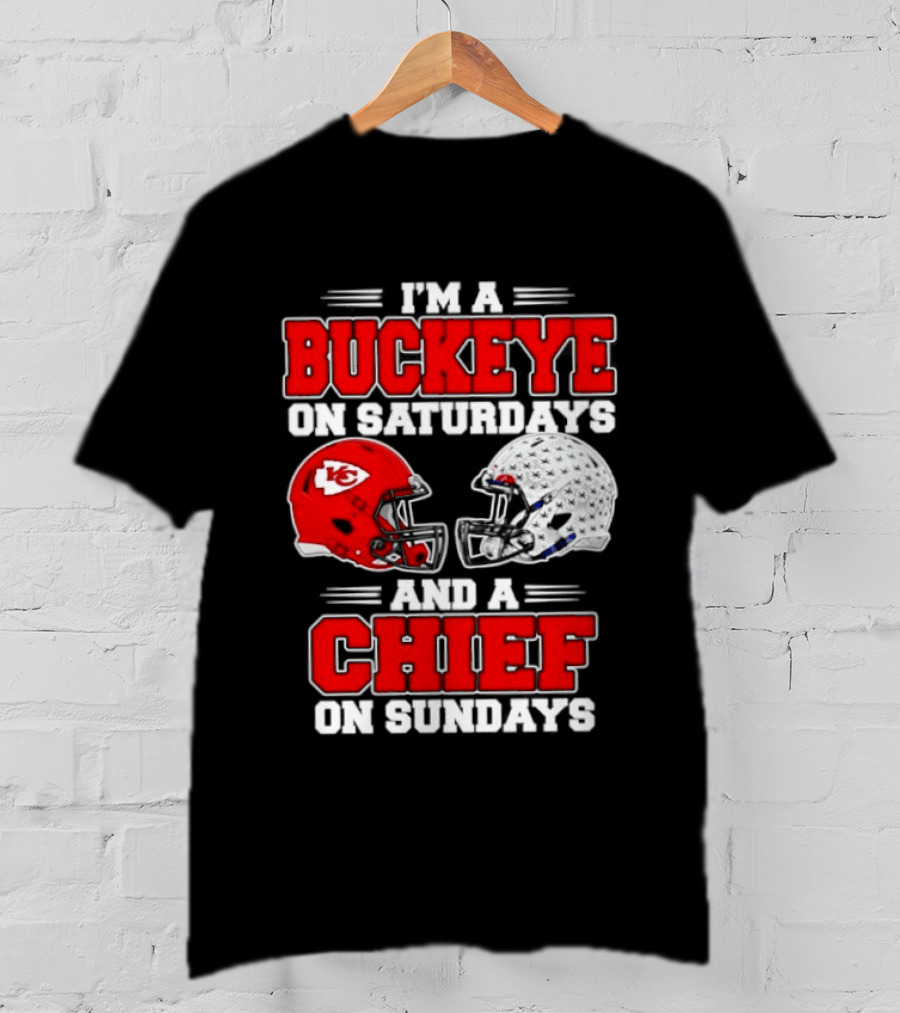 Ohio State Buckeye Saturdays Kansas City Chiefs Sundays Football Helmets T-Shirt