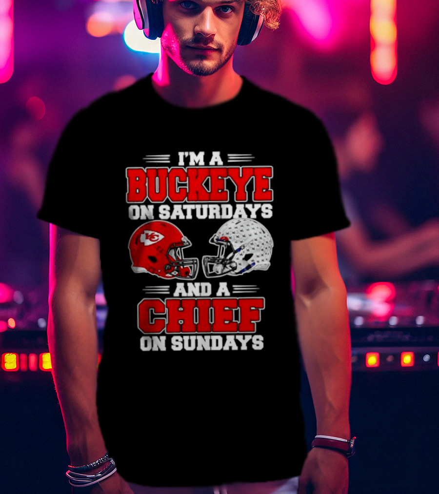 Ohio State Buckeye Saturdays Kansas City Chiefs Sundays Football Helmets T-Shirt