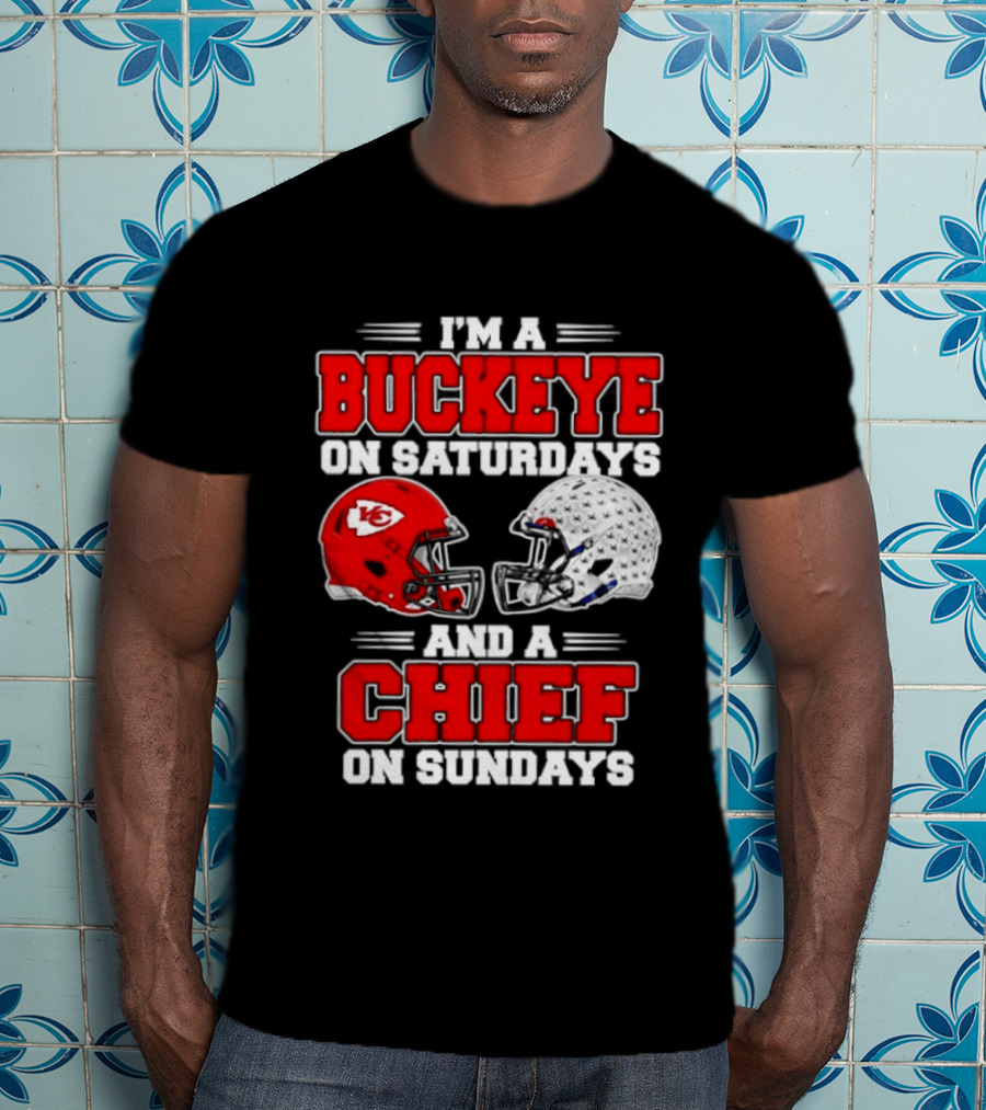 Ohio State Buckeye Saturdays Kansas City Chiefs Sundays Football Helmets T-Shirt