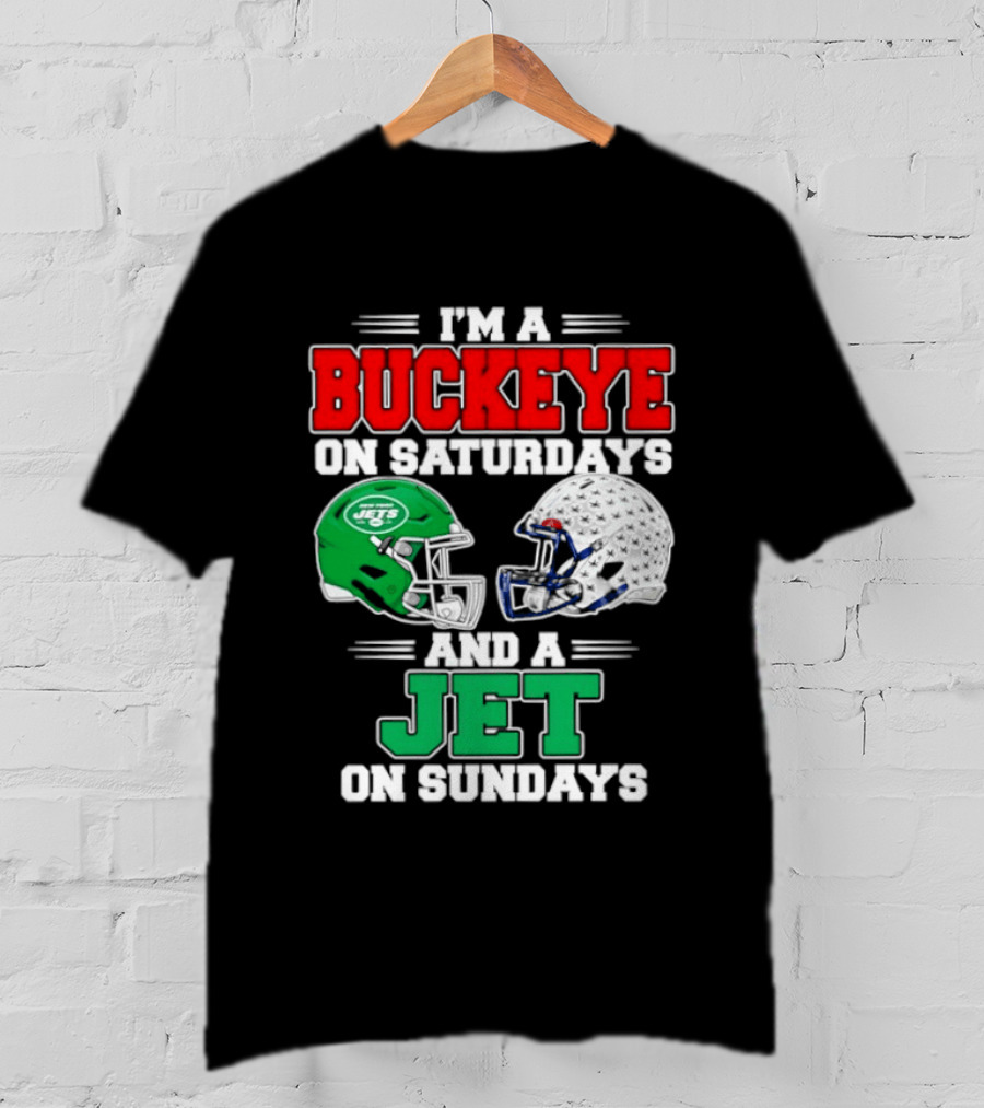 Ohio State Buckeyes Saturdays New York Jets Sundays Football Helmets T-Shirt