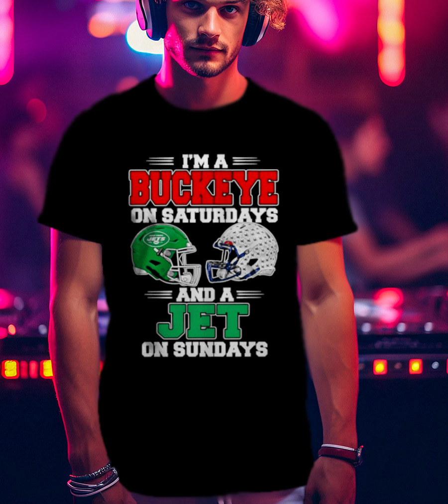 Ohio State Buckeyes Saturdays New York Jets Sundays Football Helmets T-Shirt