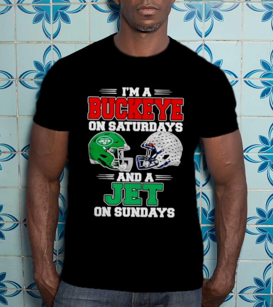 Ohio State Buckeyes Saturdays New York Jets Sundays Football Helmets T-Shirt