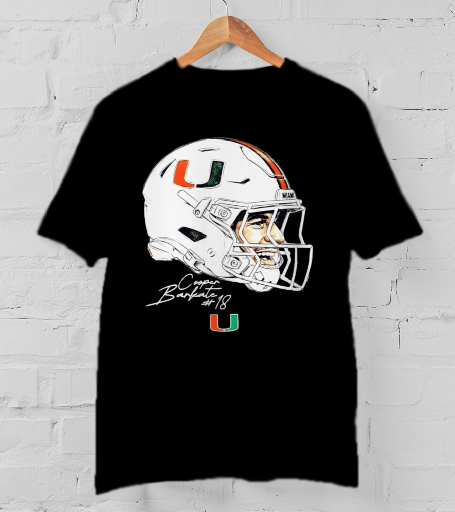 NCAA Football Miami Hurricanes Cooper Barkate #18 Game Face Helmet Miami T-Shirt