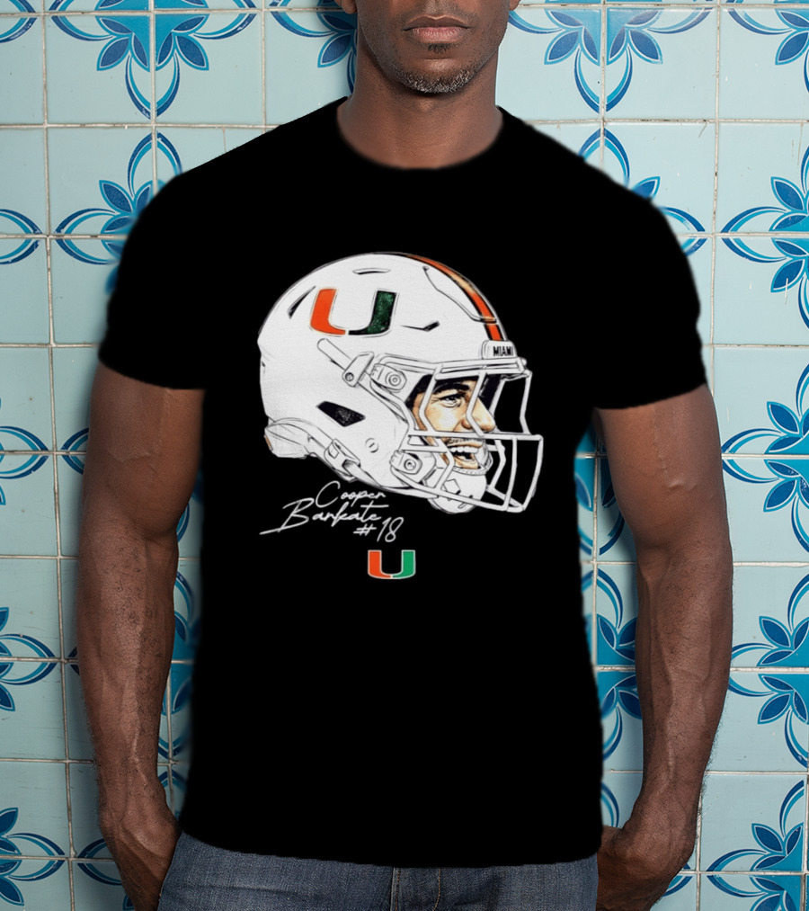 NCAA Football Miami Hurricanes Cooper Barkate #18 Game Face Helmet Miami T-Shirt