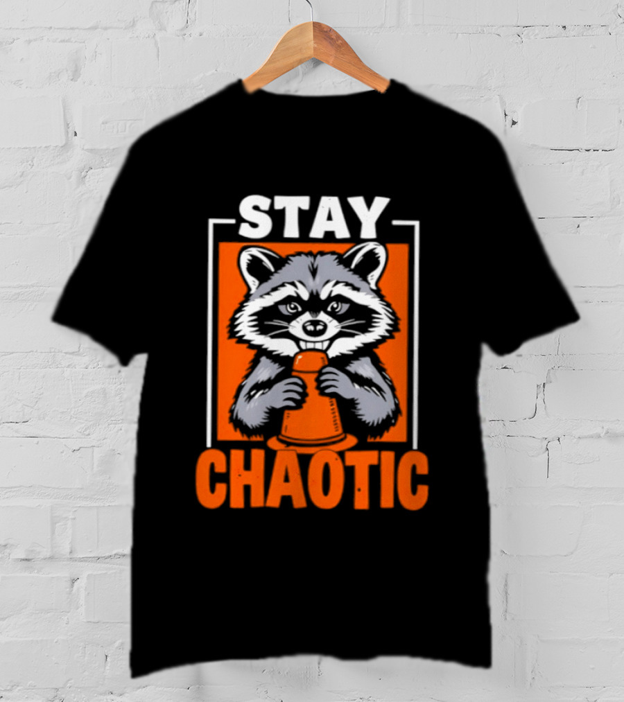 Stay Chaotic Raccoon Mischief Orange T-Shirt