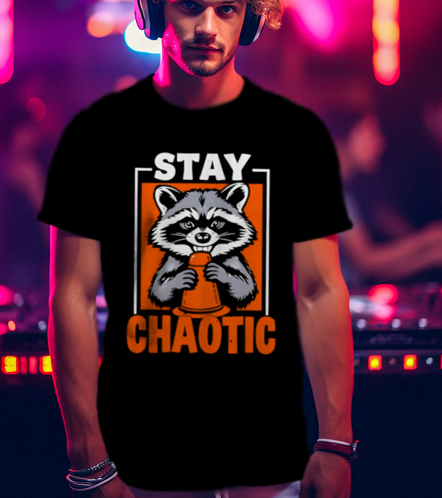 Stay Chaotic Raccoon Mischief Orange T-Shirt