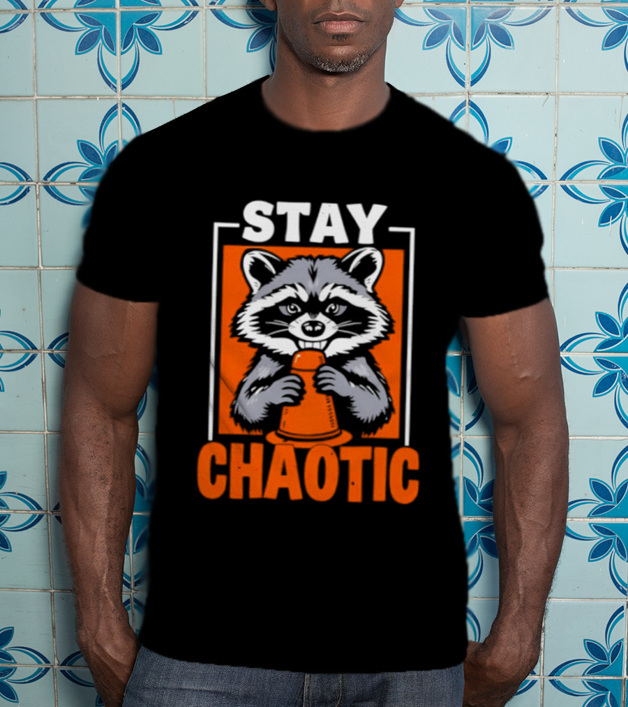 Stay Chaotic Raccoon Mischief Orange T-Shirt