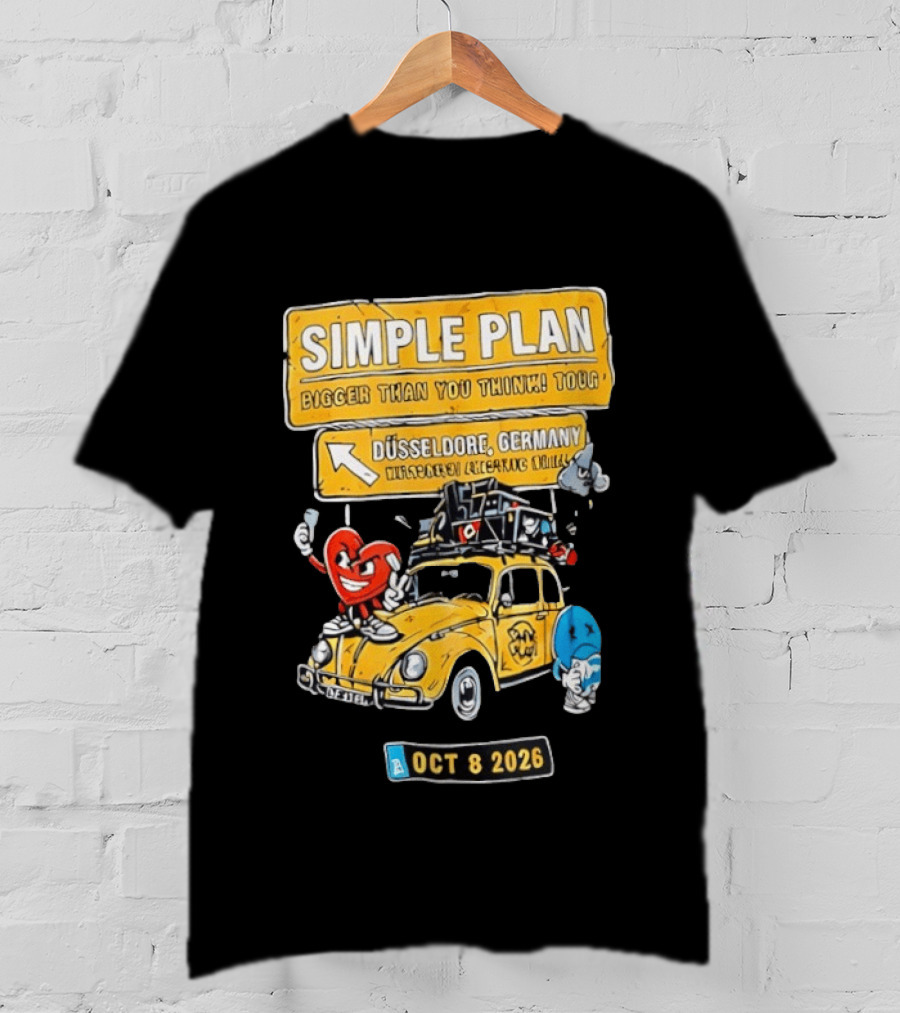 SIMPLE PLAN Bigger Than You Think Tour Düsseldorf Germany Oct 8 2026 Vintage Car Cartoon T-Shirt