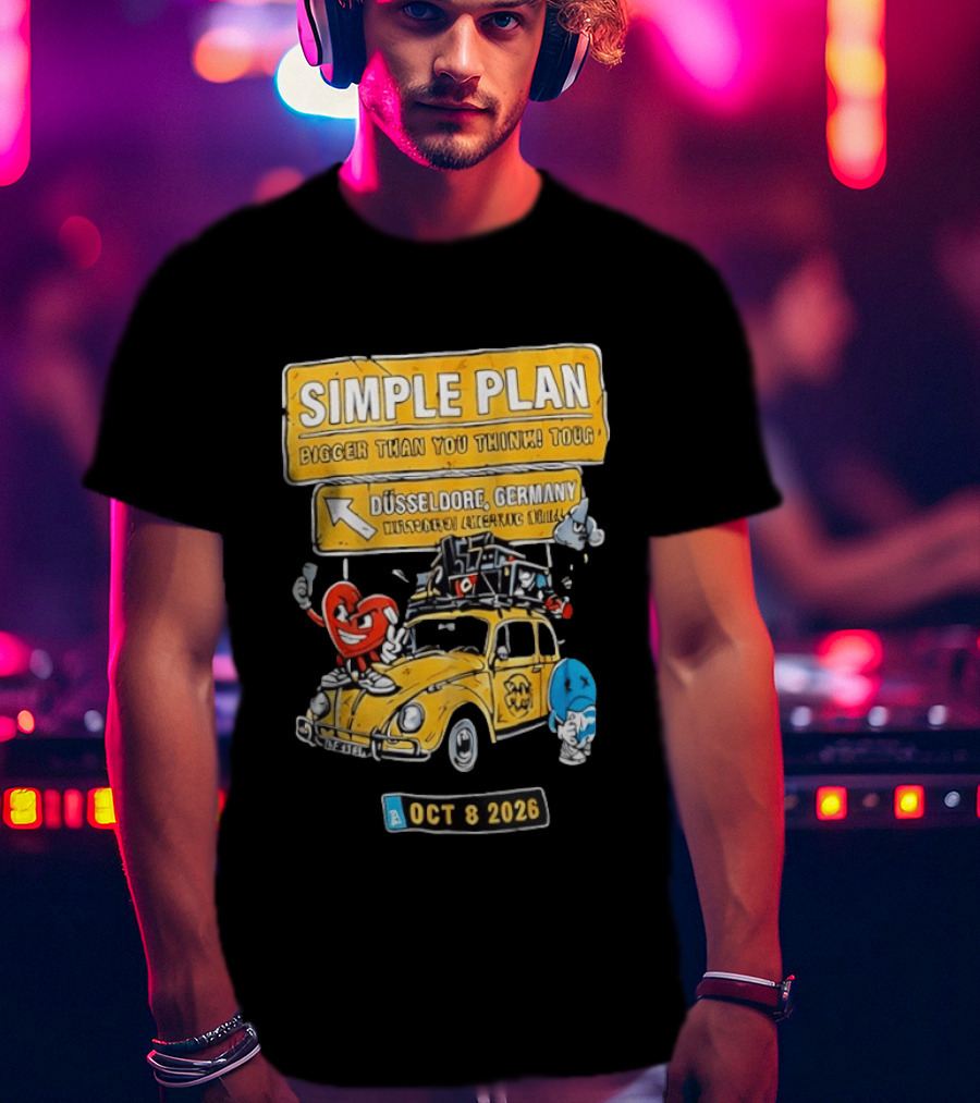 SIMPLE PLAN Bigger Than You Think Tour Düsseldorf Germany Oct 8 2026 Vintage Car Cartoon T-Shirt