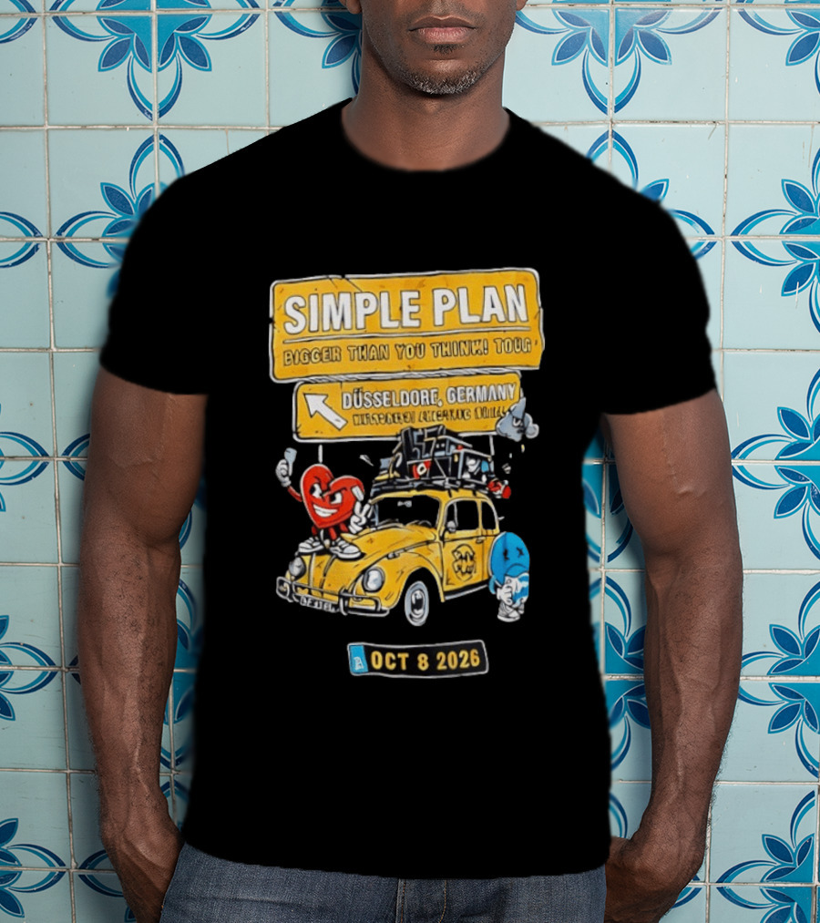 SIMPLE PLAN Bigger Than You Think Tour Düsseldorf Germany Oct 8 2026 Vintage Car Cartoon T-Shirt
