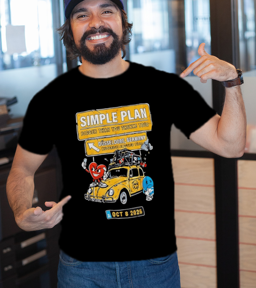 SIMPLE PLAN Bigger Than You Think Tour Düsseldorf Germany Oct 8 2026 Vintage Car Cartoon T-Shirt