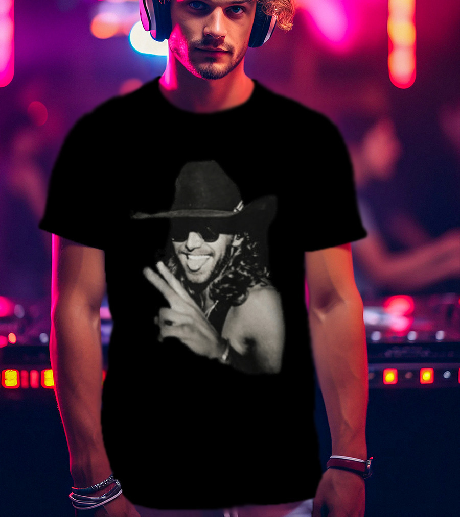Warren Zeiders Cowboy Hat Black Sunglasses Peace Sign T-Shirt