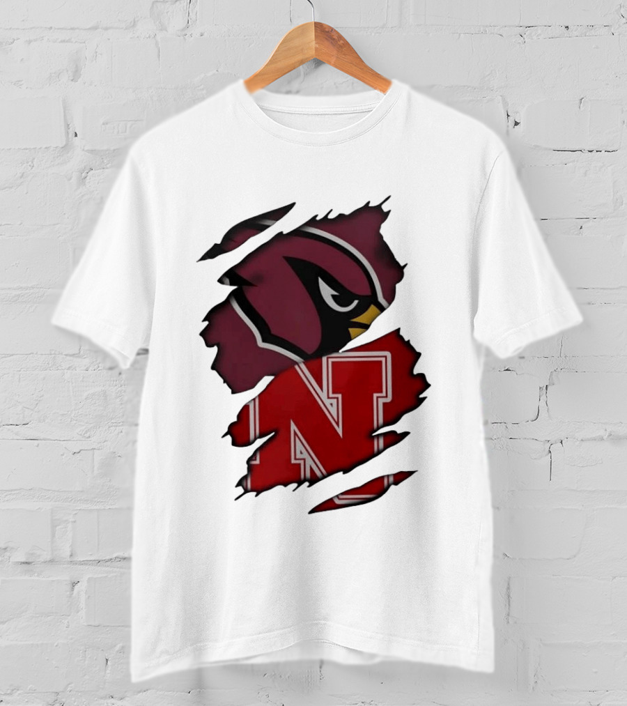 Arizona Cardinals And Nebraska Cornhuskers Ripped Logo Blend T-Shirt
