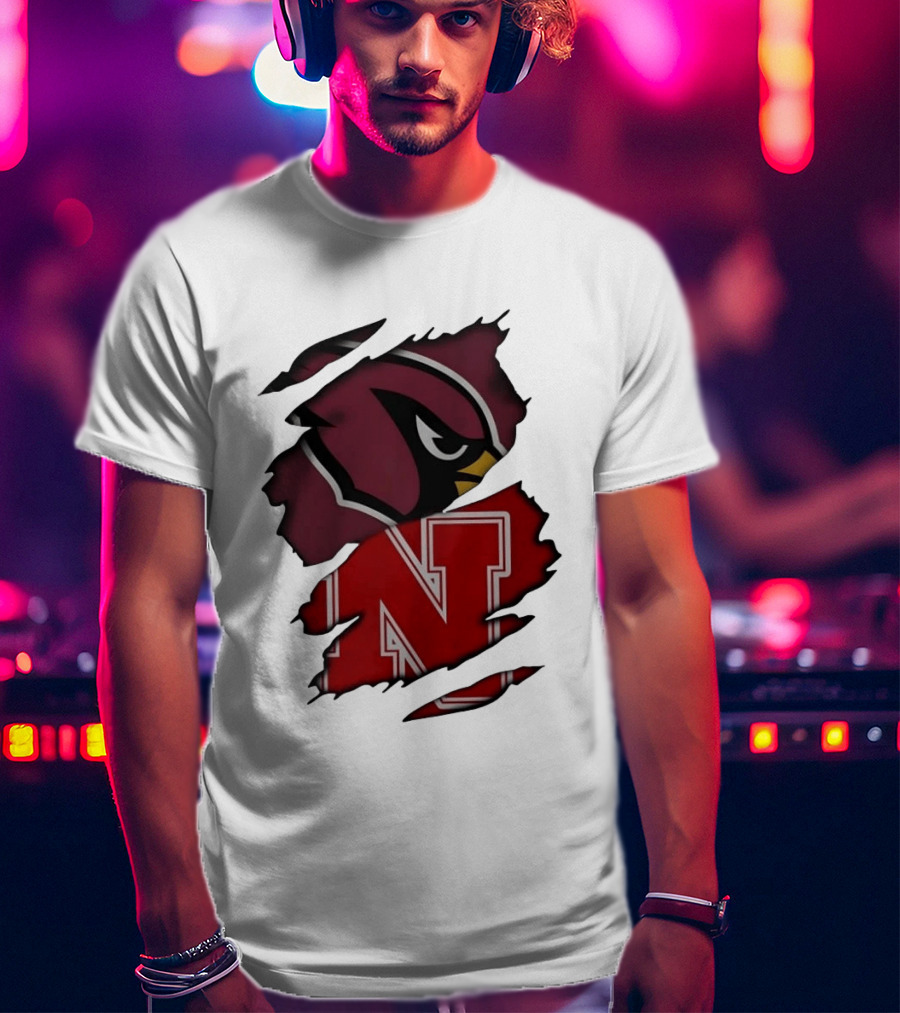 Arizona Cardinals And Nebraska Cornhuskers Ripped Logo Blend T-Shirt
