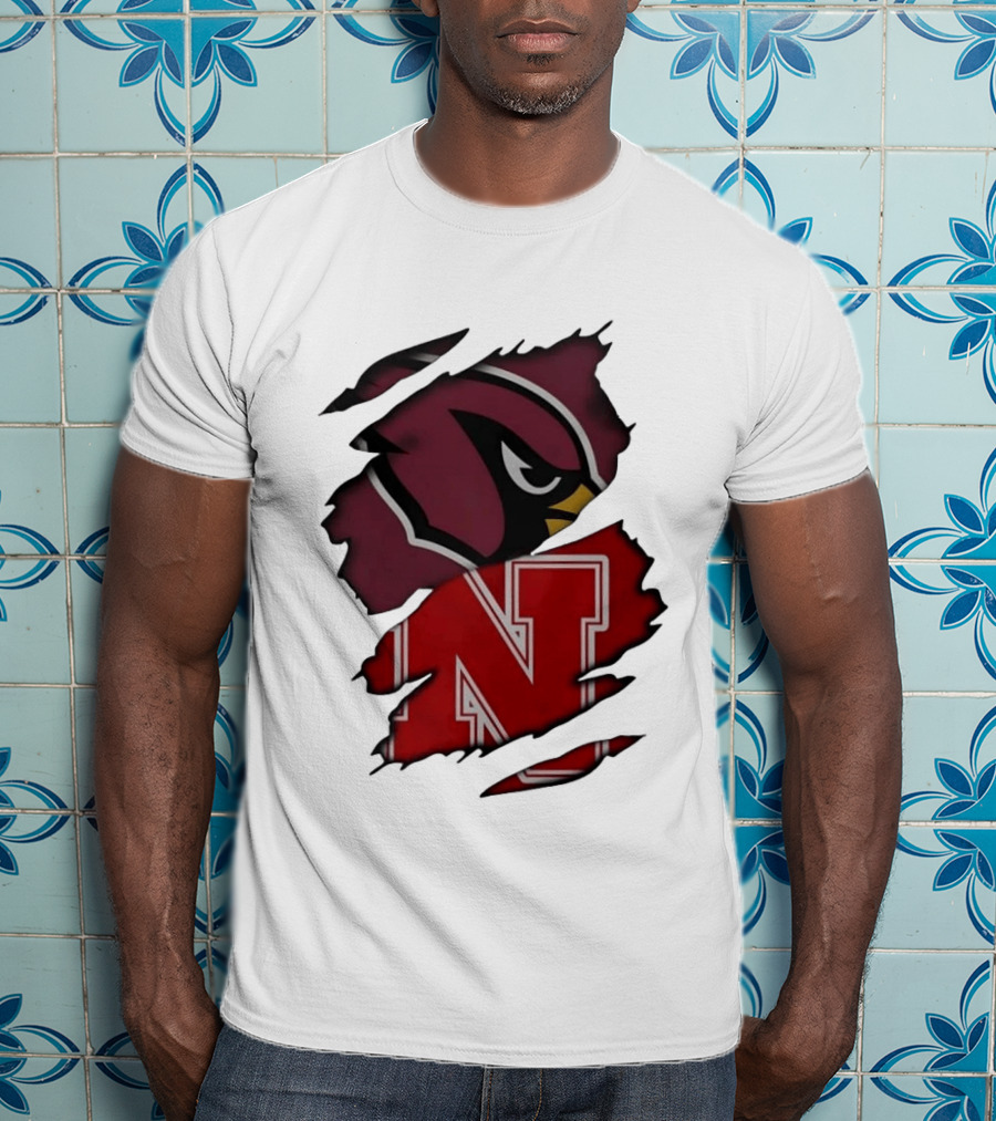 Arizona Cardinals And Nebraska Cornhuskers Ripped Logo Blend T-Shirt