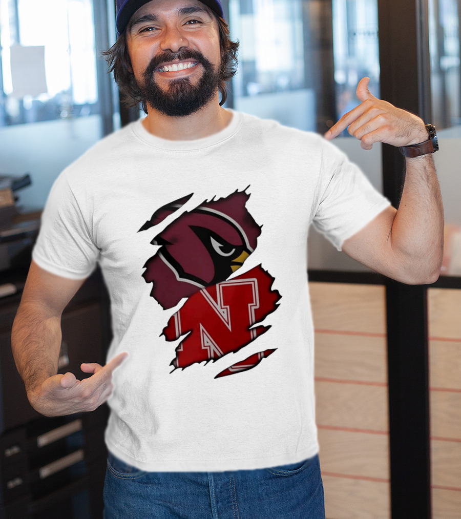 Arizona Cardinals And Nebraska Cornhuskers Ripped Logo Blend T-Shirt