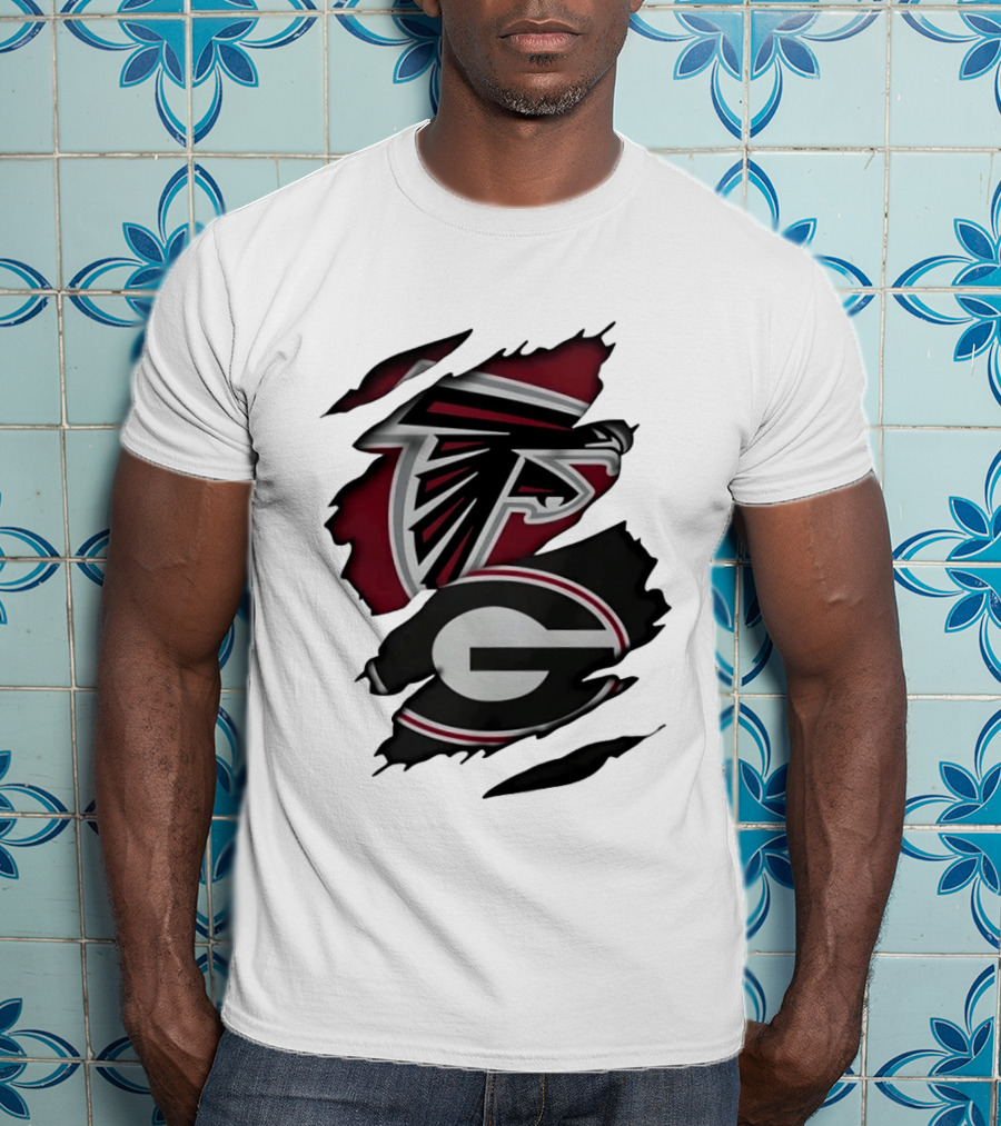 Atlanta Falcons Georgia Bulldogs Torn Skin Fan Gear T-Shirt