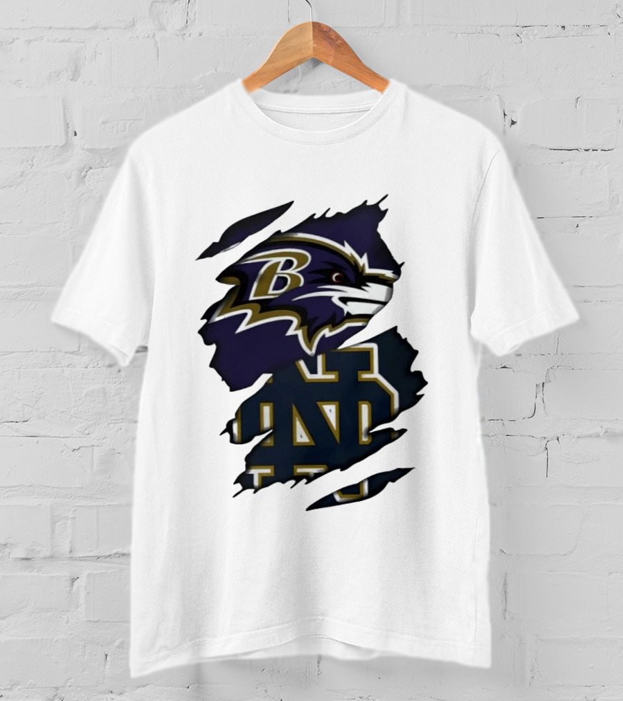 Baltimore Ravens Notre Dame Fighting Irish Ripped Logo Clash T-Shirt