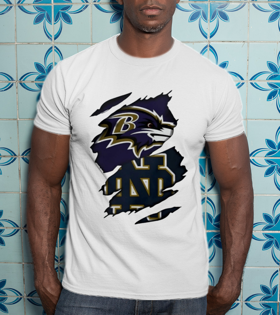 Baltimore Ravens Notre Dame Fighting Irish Ripped Logo Clash T-Shirt