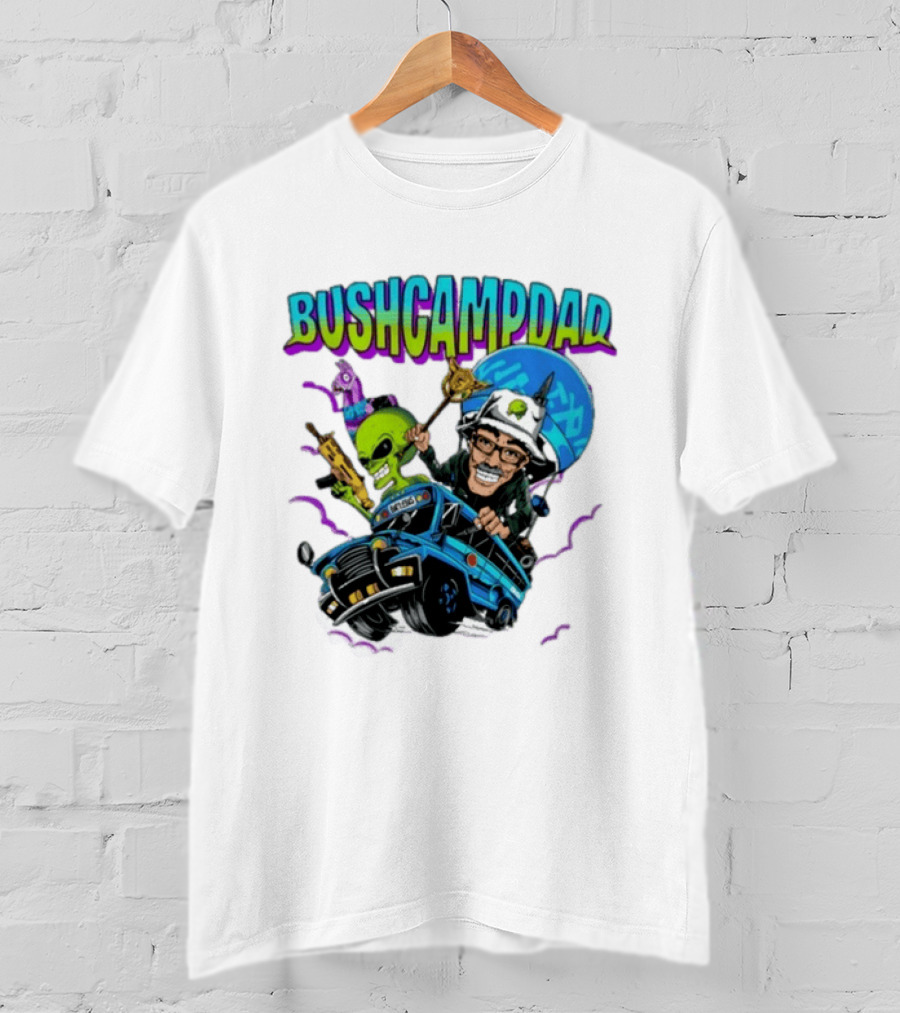 BUSHCAMPDAD Bush Camper The Battle Bus Alien Adventure T-Shirt