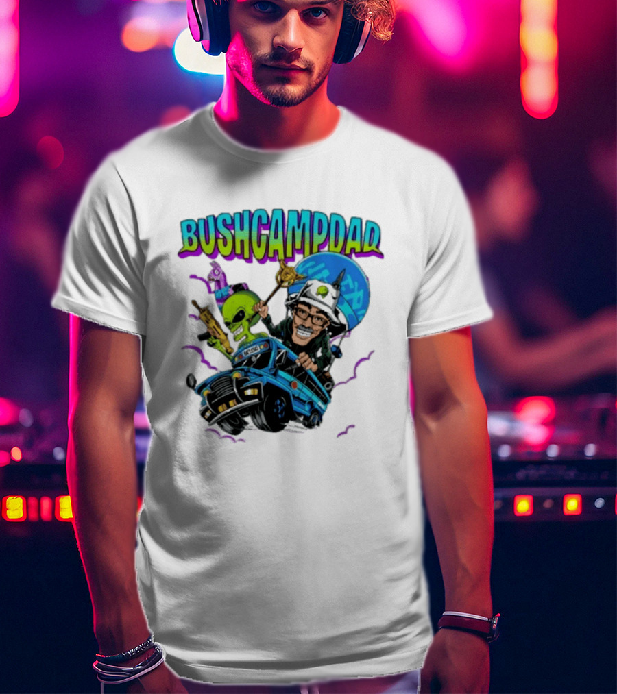 BUSHCAMPDAD Bush Camper The Battle Bus Alien Adventure T-Shirt