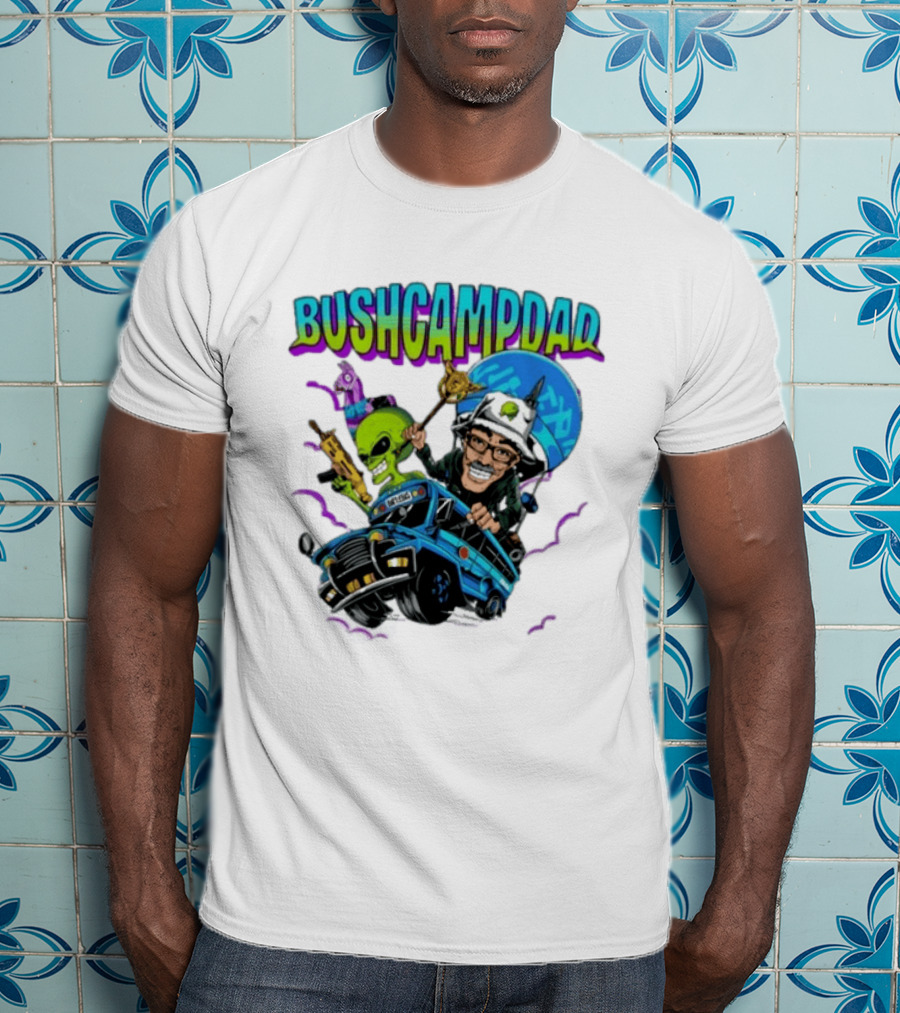 BUSHCAMPDAD Bush Camper The Battle Bus Alien Adventure T-Shirt