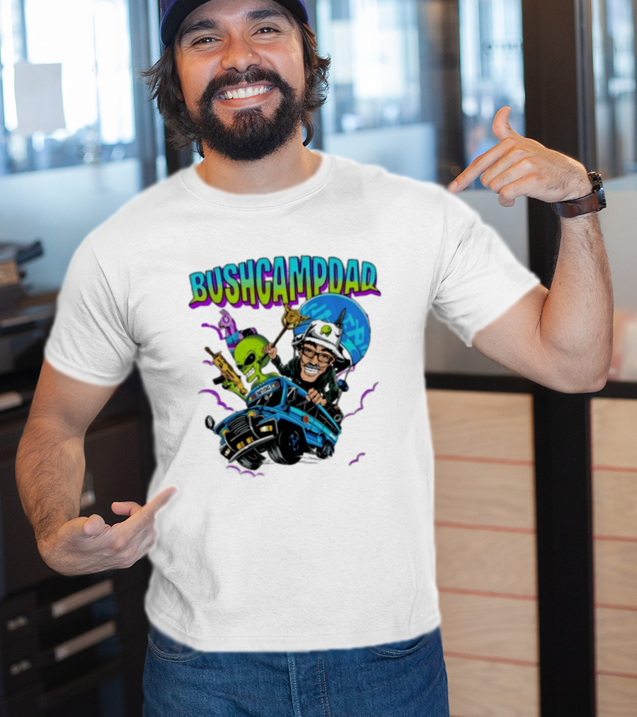 BUSHCAMPDAD Bush Camper The Battle Bus Alien Adventure T-Shirt