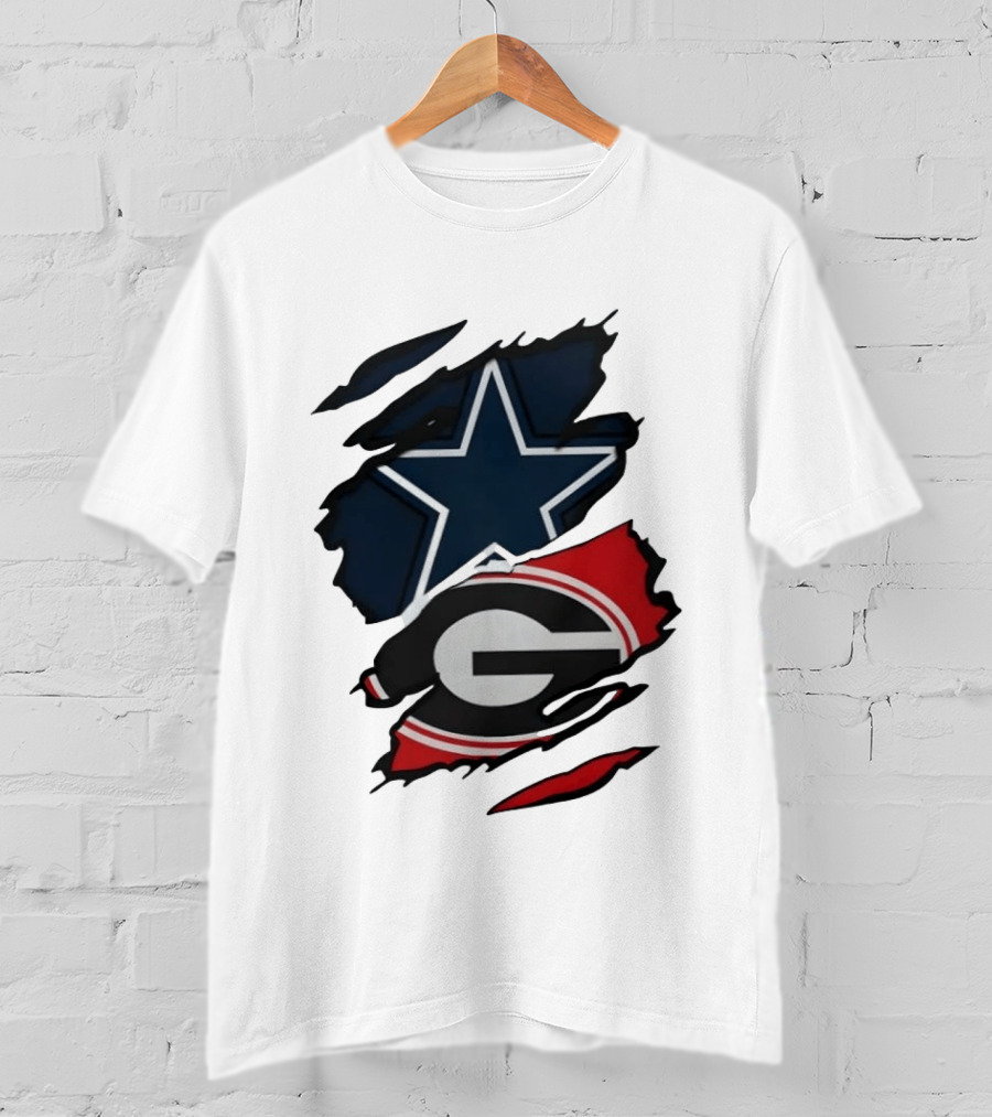 Dallas Cowboys Star Georgia Bulldogs Ripped Fabric T-Shirt