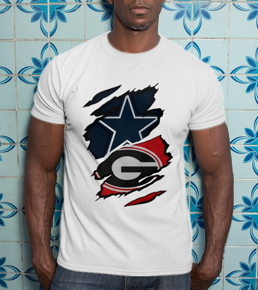 Dallas Cowboys Star Georgia Bulldogs Ripped Fabric T-Shirt