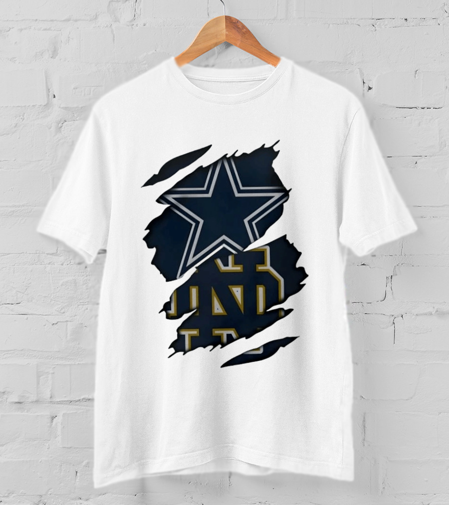 Dallas Cowboys Star And Notre Dame Fighting Irish ND Distressed Fan T-Shirt