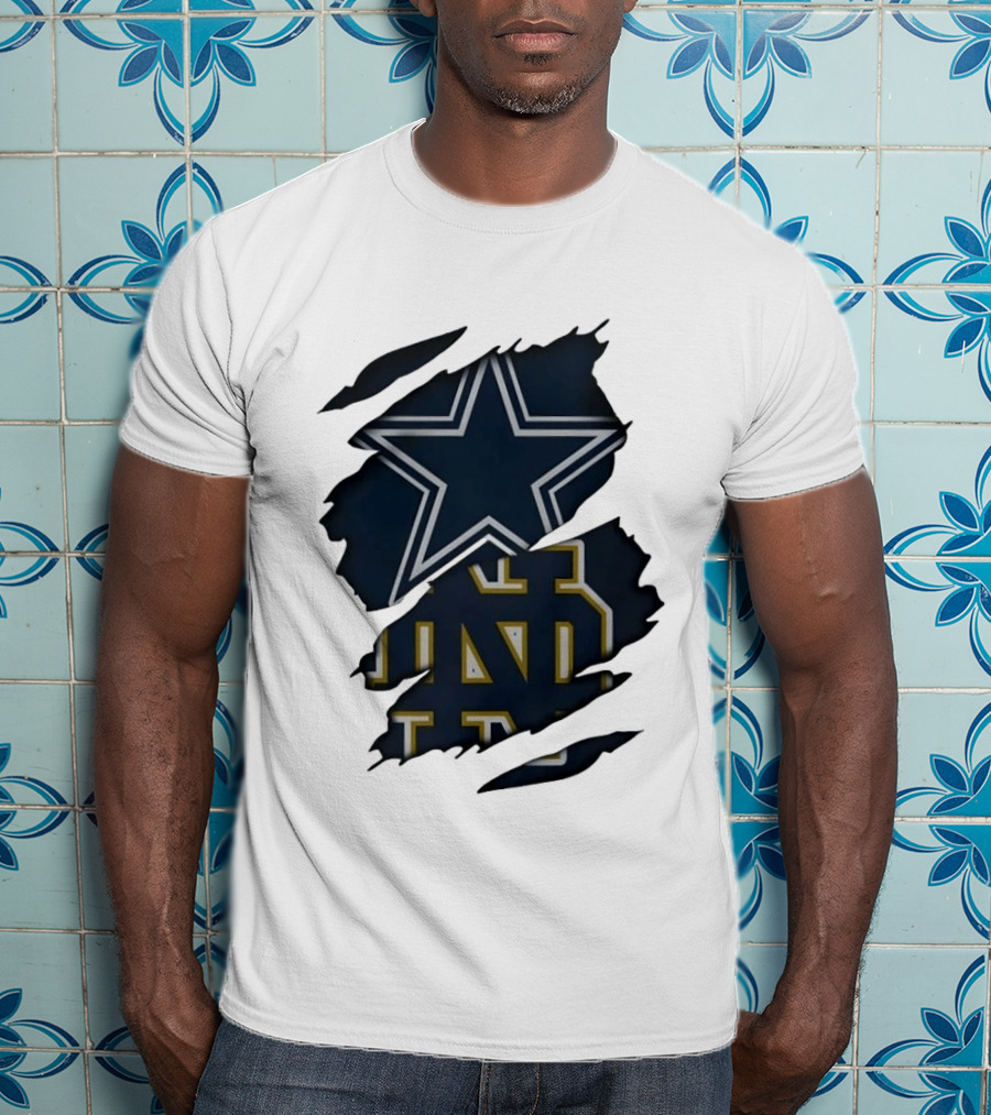 Dallas Cowboys Star And Notre Dame Fighting Irish ND Distressed Fan T-Shirt