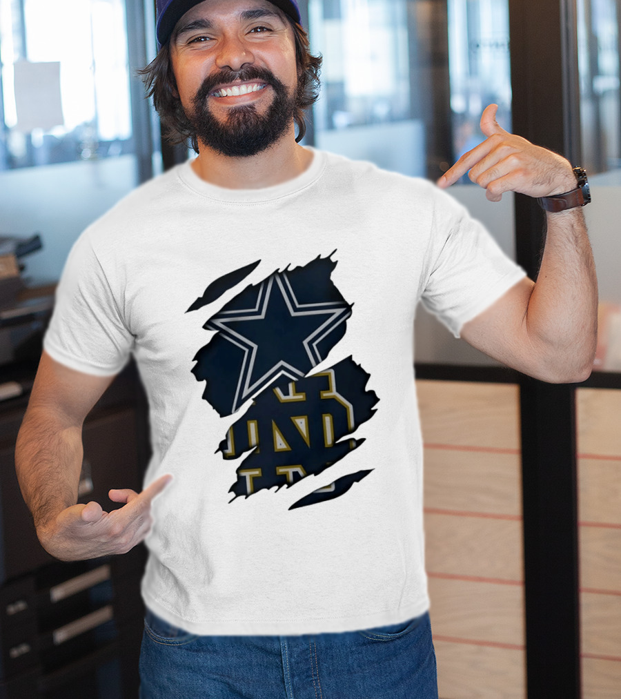 Dallas Cowboys Star And Notre Dame Fighting Irish ND Distressed Fan T-Shirt
