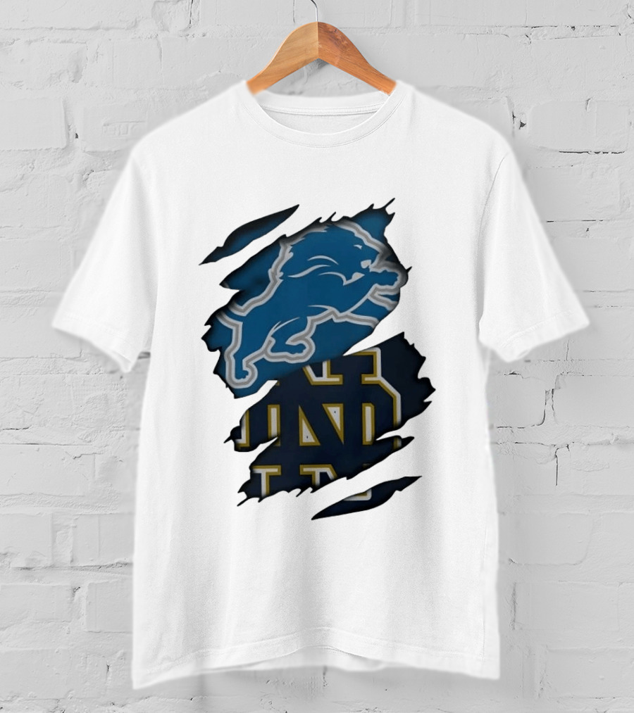 Detroit Lions Notre Dame Fighting Irish Distressed Logo Combination T-Shirt