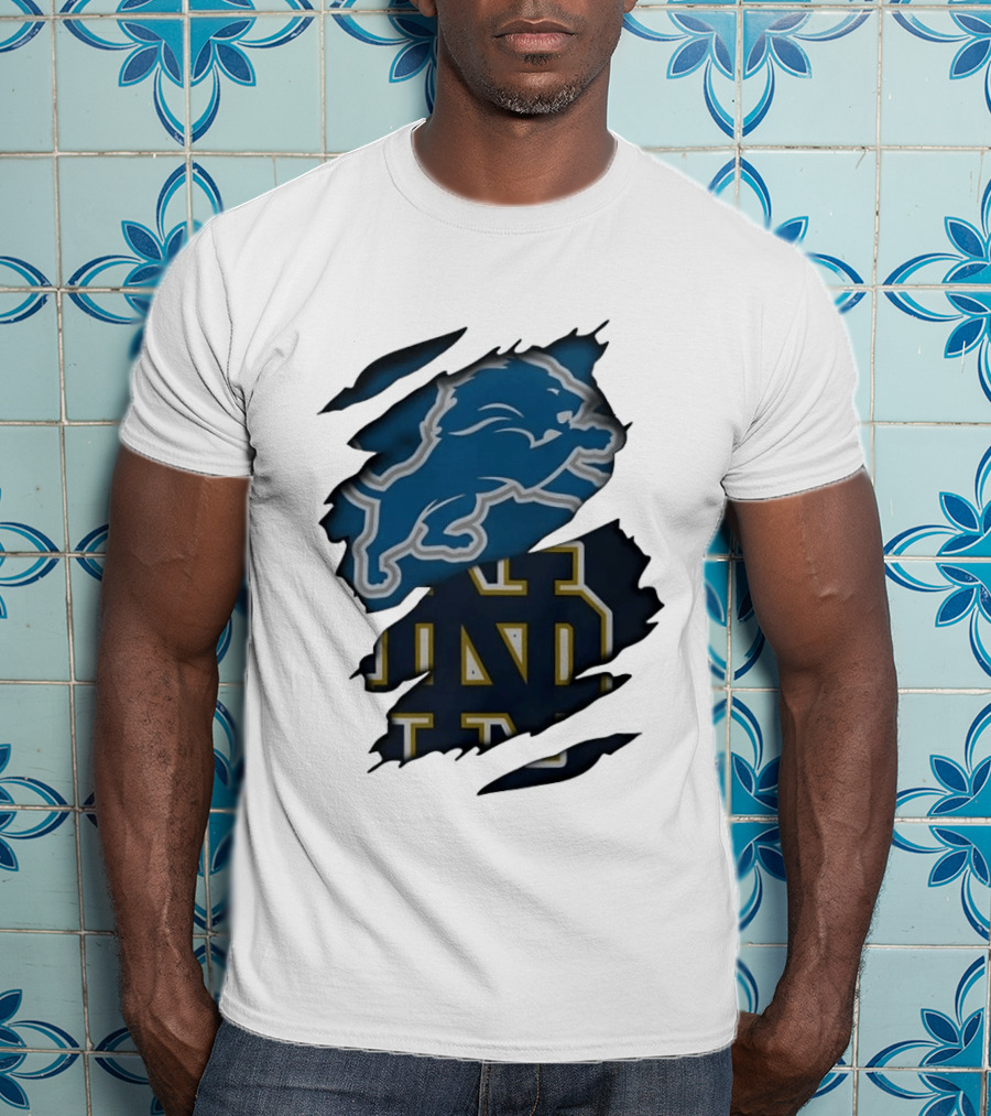 Detroit Lions Notre Dame Fighting Irish Distressed Logo Combination T-Shirt