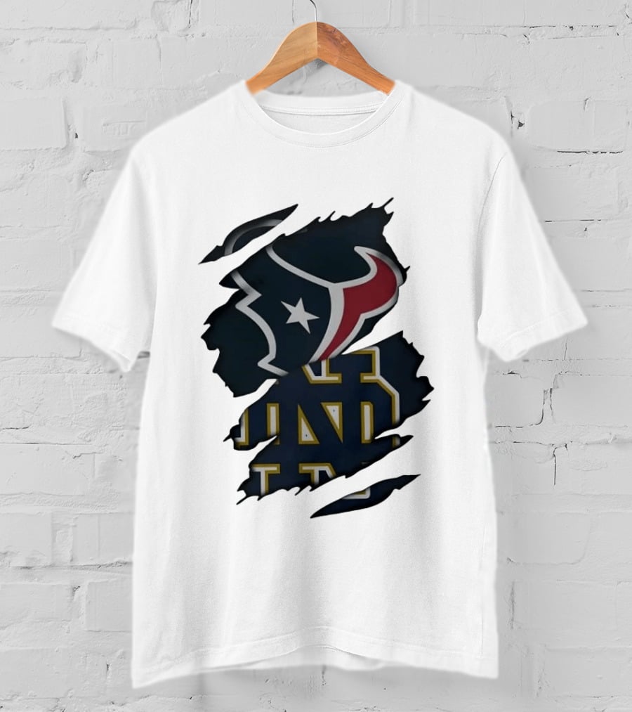 Houston Texans Notre Dame Fighting Irish Torn Fabric Collaboration T-Shirt