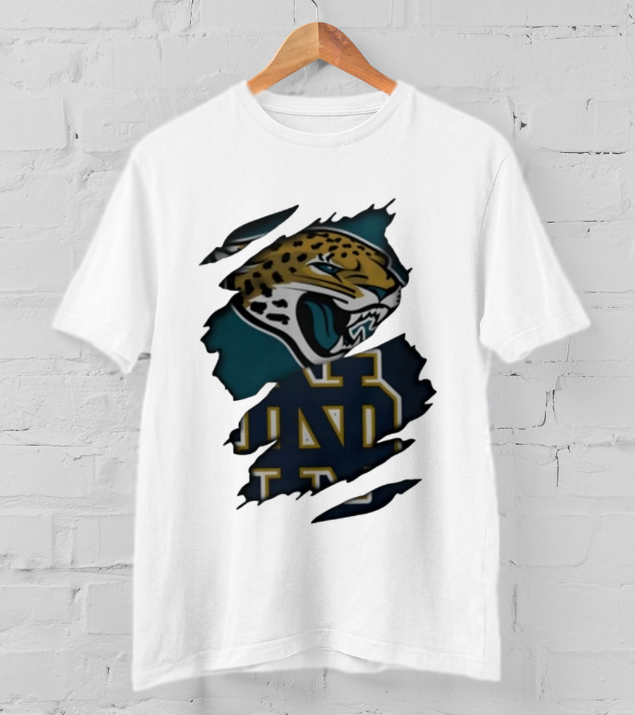 Jacksonville Jaguars Notre Dame Fighting Irish Distressed Crossover Fan T-Shirt