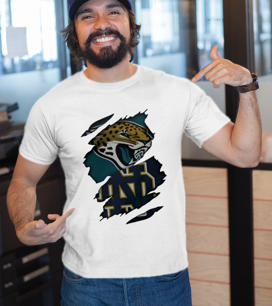 Jacksonville Jaguars Notre Dame Fighting Irish Distressed Crossover Fan T-Shirt