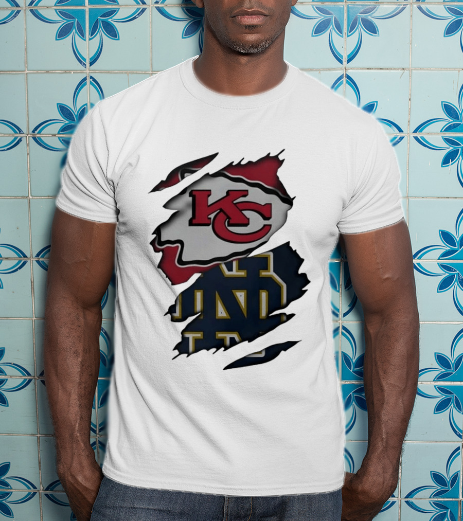 Kansas City Chiefs KC And Notre Dame Fighting Irish ND Distressed T-Shirt