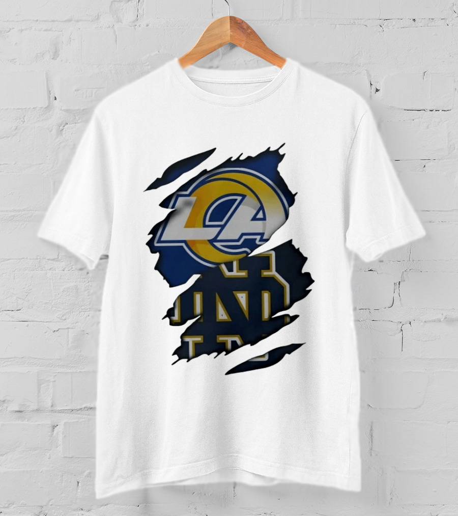 Los Angeles Rams Notre Dame Fighting Irish Ripped Effect LA ND T-Shirt