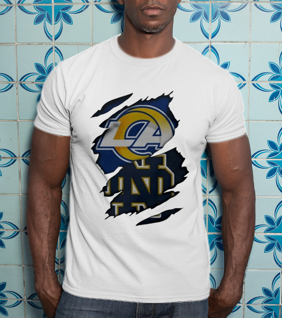 Los Angeles Rams Notre Dame Fighting Irish Ripped Effect LA ND T-Shirt
