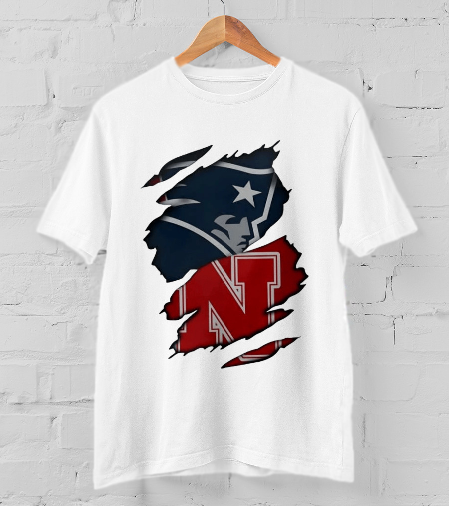 New England Patriots Nebraska Cornhuskers Distressed Logo Mashup T-Shirt