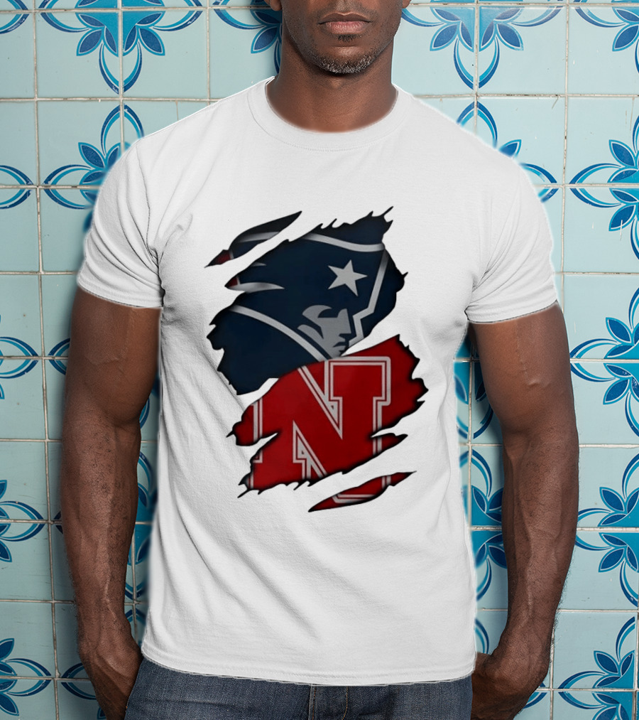 New England Patriots Nebraska Cornhuskers Distressed Logo Mashup T-Shirt
